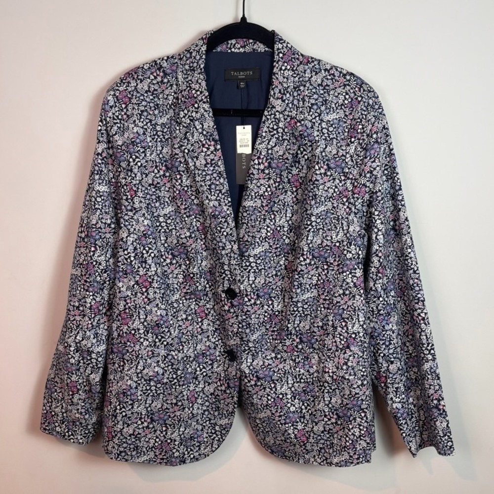 NWT Talbots Womens 100% Cotton Blue Floral Blazer sz 18W Workwear Classic Lined